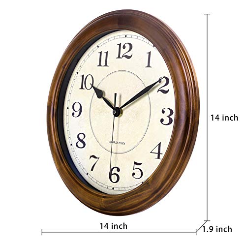 Kesin Wall Clock Wood 14 Inch Silent Wall Clock Large Decorative Battery Operated Non Ticking Analog Retro Clock for Living Room, Kitchen, Bedroom