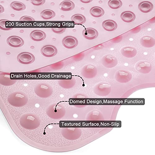 Linoows Bathtub and Shower Mats, Extra Long Non-Slip Bath Mat 39 x 16 Inch, Machine Washable Bath Tub Mat with Suction Cups & Drain Holes for Bathroom, Pink