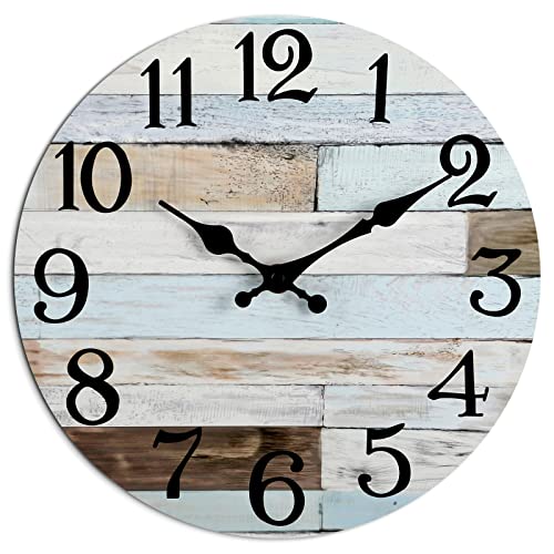 Rustic Wooden Wall Clock - 10 Inch, Silent Non-Ticking, Battery Operated - Vintage Country Style Decor for Living Room, Kitchen, Home, Bathroom, Bedroom, Laundry Room by KECYET