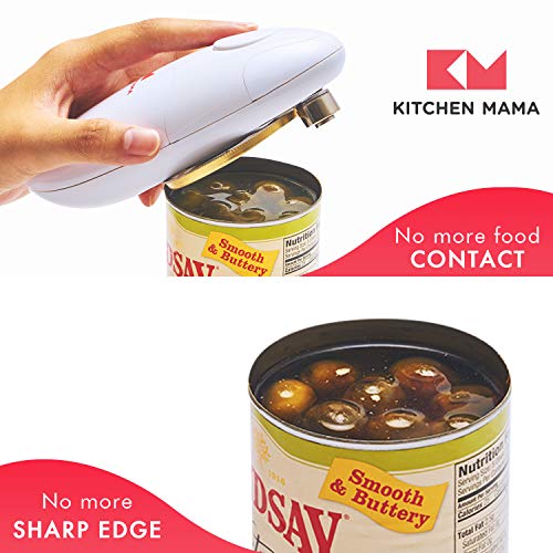 Kitchen Mama Auto Electric Can Opener: Open Your Cans with A Simple Push of Button - Automatic, Hands Free, Smooth Edge, Food-Safe, Battery Operated, YES YOU CAN (Red)