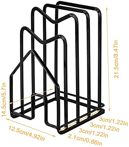 SUNFCON Cutting Board Rack Chopping Board Organizer Stand Holder Kitchen Countertop Pots Pan Lids Rack Organizer Flat Steel 4.92 x 5.7 x 8.47 in. Black