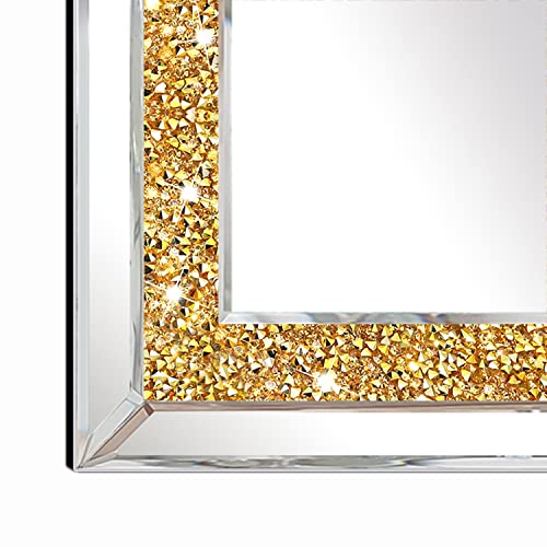 ZOLAPI 2PCS Crystal Rhinestone Diamond Wall Mirror.Brilliant Hand-Spliced Glass Mirror.Gold Accent Decorative Mirror for Hallway/Bathroom/Bedroom（12”x12”）