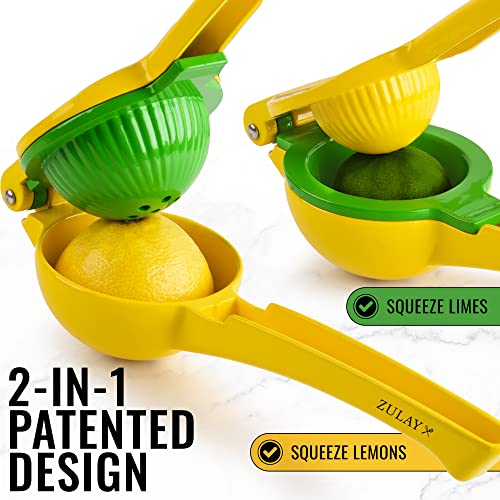 Zulay Metal 2-In-1 Lemon Lime Squeezer - Hand Juicer Lemon Squeezer Gets Every Last Drop - Max Extraction Manual Citrus Juicer - Easy-to-Use Lemon Juicer Squeezer - Heavy-Duty Lemon Squeezer Manual