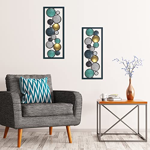 2 Pcs 15.7" Small Metal Wall Art Modern Abstract Floating Patterned Shapes Rectangle Frame Metal Wall Decor Geometric Metal Wall Sculptures for Bedroom Bathroom Kitchen Office (Stylish Style)