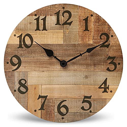 NIKKY HOME Rustic Farmhouse Wall Clock - 12 Inch Battery Operated Silent Non Ticking Vintage Wooden MDF Clock Home Decor for Kitchen, Living Room, Bedroom, Office