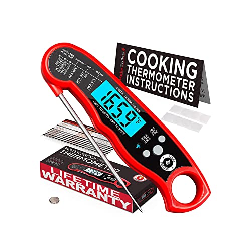 Alpha Grillers Instant Read Meat Thermometer for Grill and Cooking. Best Waterproof Ultra Fast Thermometer with Backlight & Calibration. Digital Food Probe for Kitchen, Outdoor Grilling and BBQ!