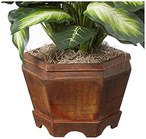 Nearly Natural Triple Golden Dieffenbachia with Wood Vase, Green, 20" x 18" x 22"