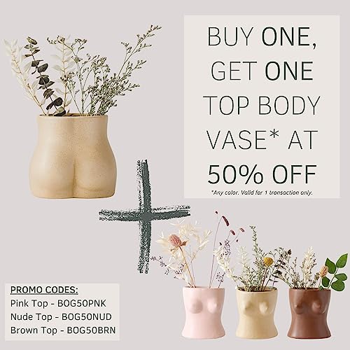 Body Vase Female Form, Butt Planter, Cheeky Flower Vases w/Drainage, Speckled Matte Nude Ceramic, Woman Booty Shaped Sculpture, Modern Boho Decor Plant Pot Feminist Cute Minimalist Chic Small Accent