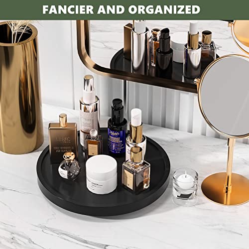 Turntable Vanity Tray 10 Inch for Perfume Candle, Bamboo Kitchen Sink Countertop Organizer for Keep Glass, Sponge and Soap Bathroom Organizer Coffee Table Decorative Tray Black