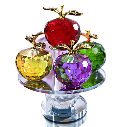 QFkris 5.1inches Height, 5 Colors Crystal Faceted Apples Ornament, Glass Apple Figurines Collectibles with Rotatable Base for Home Table Decor