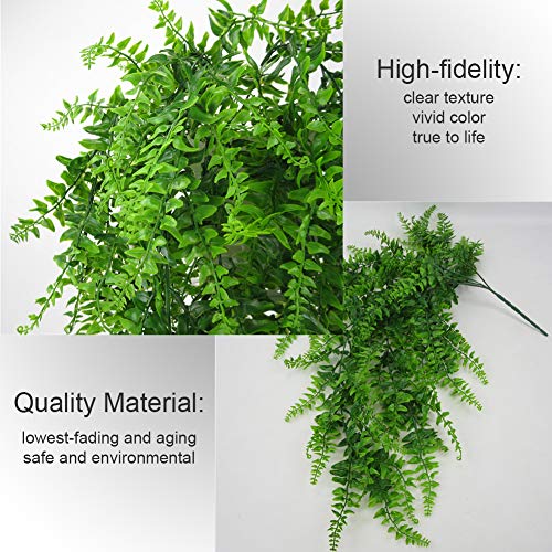 GBESTWOOW Boston Ferns Artificial Persian Rattan Fake Hanging Plant Faux Greenary Vine Outdoor UV Resistant Plastic Plants for Wall, Wedding Party Decor-2 pcs