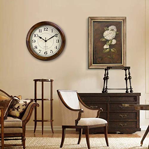 Kesin Wall Clock Wood 14 Inch Silent Wall Clock Large Decorative Battery Operated Non Ticking Analog Retro Clock for Living Room, Kitchen, Bedroom