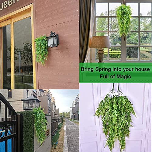 GBESTWOOW Boston Ferns Artificial Persian Rattan Fake Hanging Plant Faux Greenary Vine Outdoor UV Resistant Plastic Plants for Wall, Wedding Party Decor-2 pcs