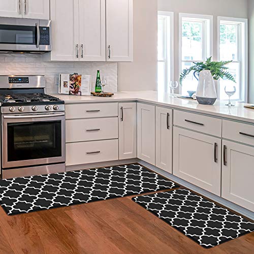 KMAT Kitchen Mat [2 PCS] Cushioned Anti-Fatigue Floor Mat, Waterproof Kitchen Mats and Rugs Heavy Duty PVC Ergonomic Comfort Standing Foam Mat for Kitchen, Floor Home, Office, Sink, Laundry,Black