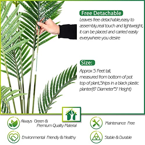 CROSOFMI Artificial Areca Palm Tree 5 Feet Fake Tropical Palm Plant,Perfect Faux Dypsis Lutescens Plants in Pot for Indoor Outdoor Home Office Garden Modern Decoration Housewarming Gift