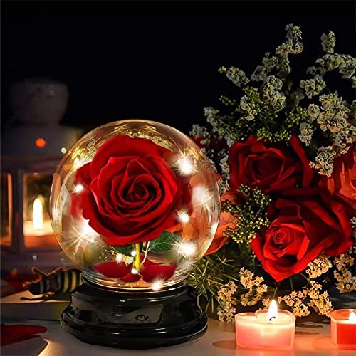 Beauty and The Beast Rose Gift for Women Flower Gifts,Artificial Flower Rose Light Up Rose in A Glass Dome,Women Gifts for Her,Valentines,Anniversary