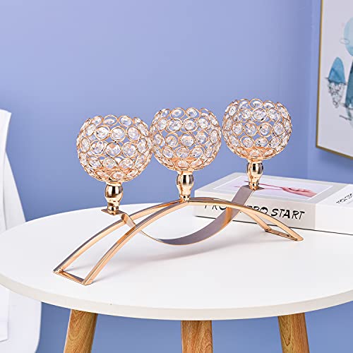 VINCIGANT Gold Crystal Candle Holders,3-Candle Candelabras for Wedding Party Dinning Room Table CenterpieceDecorations(Gift Boxed