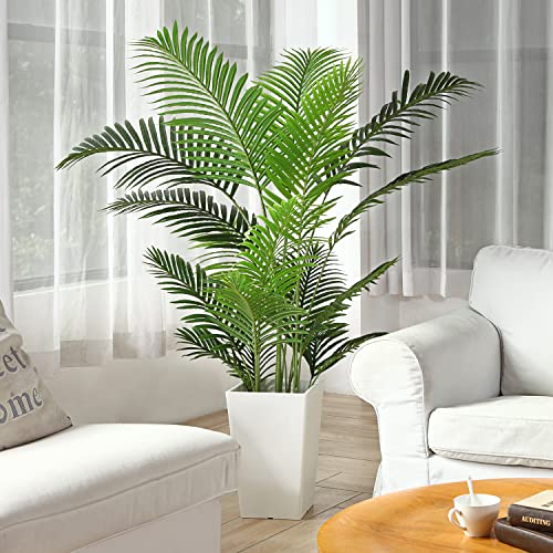 Fopamtri Artificial Areca Palm Plant 5 Feet Fake Palm Tree with 17 Trunks Faux Tree for Indoor Outdoor Modern Decoration Dypsis Lutescens Plants in Pot for Home Office (Set of 2)