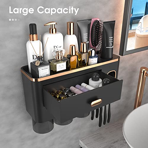 iHave Toothbrush Holders for Bathrooms - Upgrade Wall Mounted Toothbrush Holder with Toothpaste Dispenser - 3 Cups, Large Capacity Tray - Bathroom Accessories & Bathroom Organization and Storage