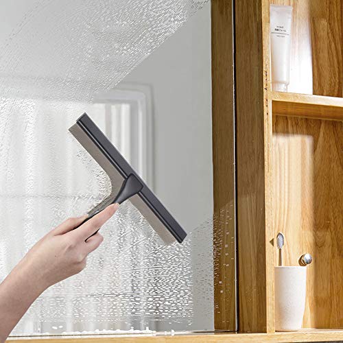 HIWARE All-Purpose Shower Squeegee for Shower Doors, Bathroom, Window and Car Glass - Black, Stainless Steel, 10 Inches