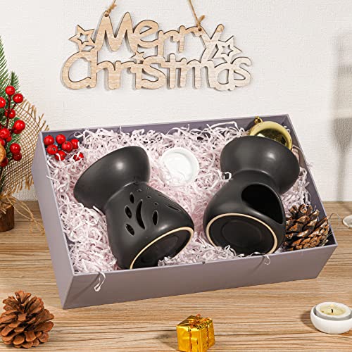 ComSaf Essential Oil Burner Wax Melt Burners Set of 2, Aromatherapy Aroma Burner Ceramic Oil Diffuser Candle Tealight Holder Home Bedroom Decor Christmas Housewarming Gift, Black