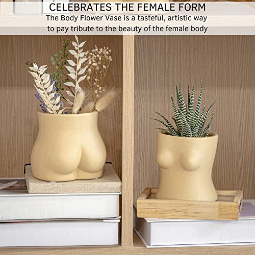 Body Vase Female Form, Butt Planter, Cheeky Flower Vases w/Drainage, Speckled Matte Nude Ceramic, Woman Booty Shaped Sculpture, Modern Boho Decor Plant Pot Feminist Cute Minimalist Chic Small Accent