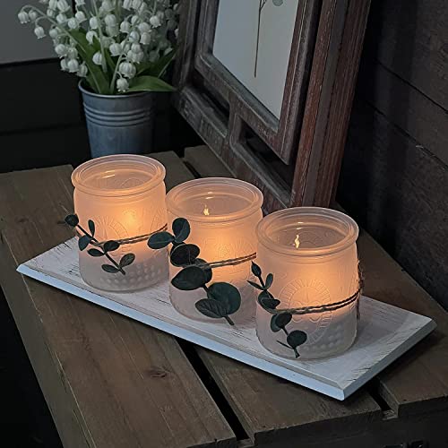 Kate Aspen Frosted Glass Votive Candle Holders & Tray Set, Farmhouse Decor, Shelf Decor, Room Decoration Accent, Table Decor, Set of 3 with Tray (00234NA)