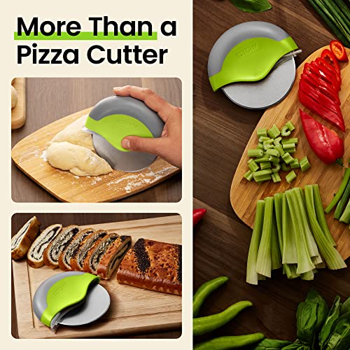 Kitchy Pizza Cutter Wheel with Protective Blade Cover, Ergonomic Pizza Slicer (Green)