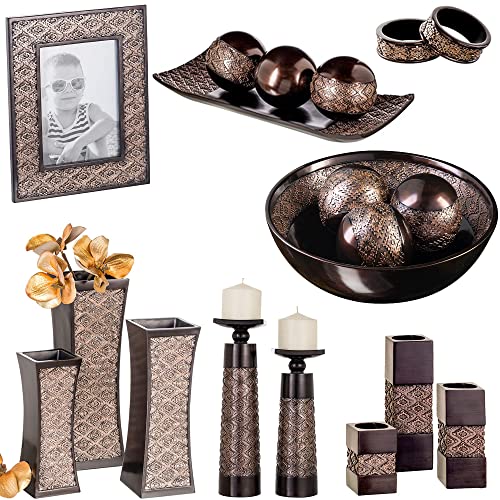 Tealight Candle Holders Table Decor Gift Set of 3-2 x 2” by 3.2/4.75/6.25” Height Centerpieces for Living/Dining Room Table, Coffee Table Decor for Fireplace/Entrance or Bathroom (Dublin Brown)