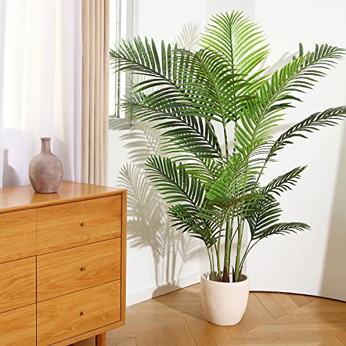 Fopamtri Artificial Areca Palm Plant 5 Feet Fake Palm Tree with 17 Trunks Faux Tree for Indoor Outdoor Modern Decoration Dypsis Lutescens Plants in Pot for Home Office (Set of 2)