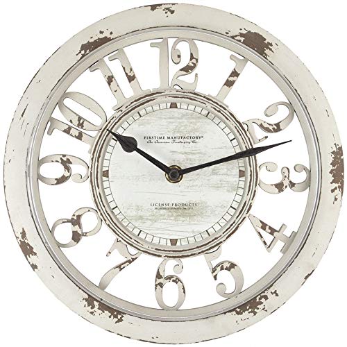 Antique Farmhouse Contour Wall Clock - Distressed Ivory Finish - 10 x 2 x 10 - American Crafted