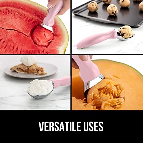 Gorilla Grip Large, Comfortable Handle, Heavy Duty Ice Cream Scoop, Professional Grade Scooper, Get Perfect Shape Scoops, Great for Spooning Frozen Hard Gelato and Sorbet, Cookie Dough, Melon, Pink