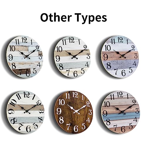 Rustic Wooden Wall Clock - 10 Inch Silent Non-Ticking Battery Operated Clock for Kitchen, Bathroom, Living Room, Bedroom, Office - Country Retro Style