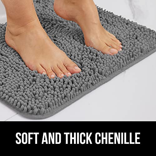 Gorilla Grip Bath Rug 30x20, Thick Soft Absorbent Chenille, Rubber Backing Quick Dry Microfiber Mats, Machine Washable Rugs for Shower Floor, Bathroom Runner Bathmat Accessories Decor, Grey