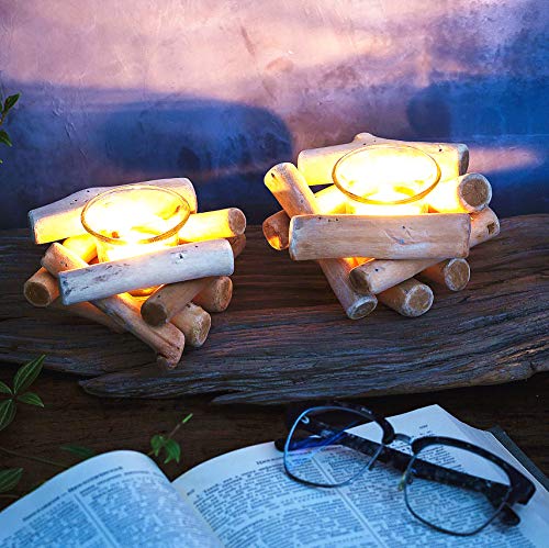 Sziqiqi Handmade Wooden Tea Light Candle Holder with Glass Cup Rustic Country Coastal Style for Farmhouse Home Decoration Home Altar Decoration Holoday Wedding Decoration