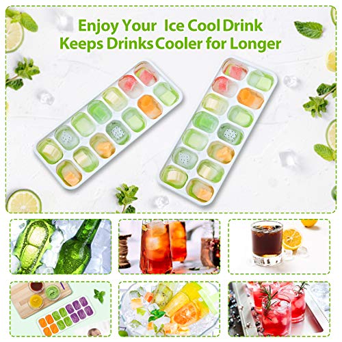 DOQAUS Ice Cube Trays 4 Pack, Easy-Release Silicone & Flexible 14-Ice Cube Trays with Spill-Resistant Removable Lid, LFGB Certified and BPA Free, for Cocktail, Freezer, Stackable Ice Trays with Covers