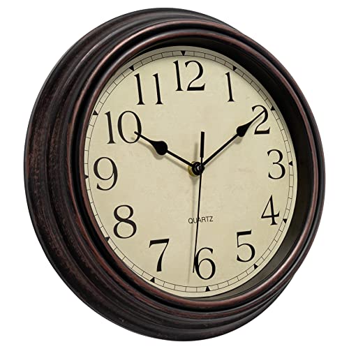 Retro Bronze Wall Clock - Silent Non-Ticking 12-Inch Classic Quartz Decorative Battery Operated Clock for Living Room, Kitchen, Home Office - Unique and Stylish