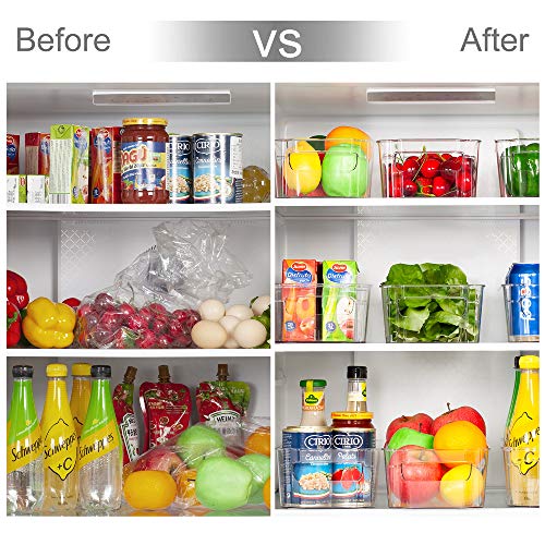 HOOJO Refrigerator Organizer Bins - 8pcs Clear Plastic Bins For Fridge, Freezer, Kitchen Cabinet, Pantry Organization and Storage, BPA Free Fridge Organizer, 12.5" Long