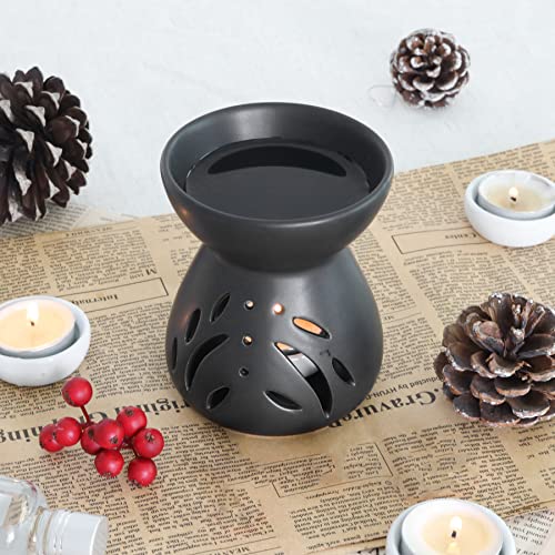 ComSaf Essential Oil Burner Wax Melt Burners Set of 2, Aromatherapy Aroma Burner Ceramic Oil Diffuser Candle Tealight Holder Home Bedroom Decor Christmas Housewarming Gift, Black