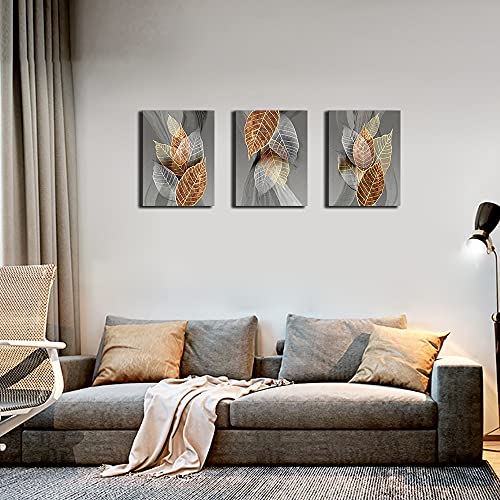 Canvas Wall Art For Living Room, Family Wall Decorations, Kitchen, Bathroom, Bedroom Modern Wall Decor Black Paintings Abstract Leaves Pictures Artwork Inspirational Home Decor 3 Pieces