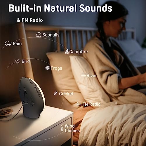 Sunrise Alarm Clock for Kids and Heavy Sleepers - Wake Up Light with Sunrise Simulation, Dual Alarms, FM Radio, Snooze, Nightlight, Colorful Lights, 7 Natural Sounds - Ideal Gift for Bedroom