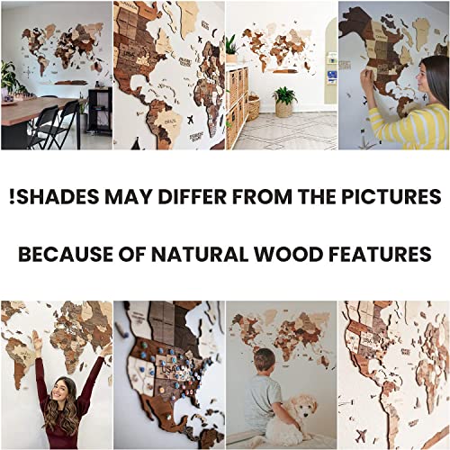 ENJOY THE WOOD 3D Wood World Map Wall Art Large Wood Wall Décor Housewarming Gift Idea Wood Wall Art World Travel Map For Home & Kitchen or Office (Medium, Dark Walnut)