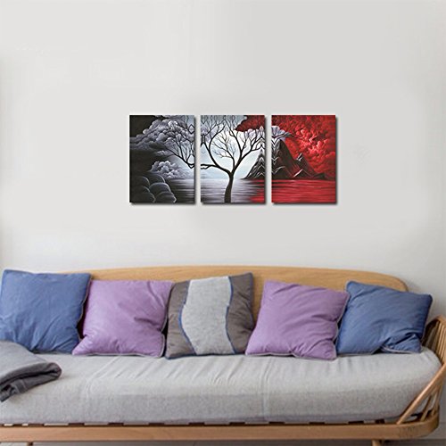 Wieco Art The Cloud Tree Wall Art Oil PaintingS Giclee Landscape Canvas Prints for Home Decorations, 3 Panels