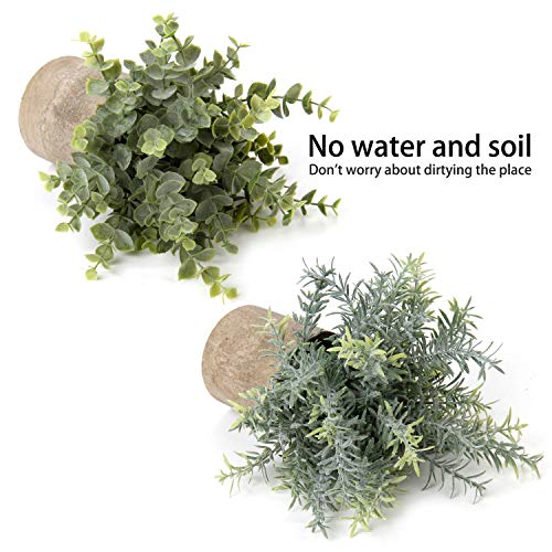 Briful Artificial Potted Plants Set of 2 Small Faux Plant Eucalyptus Mini Fake Plant Decor for Home Table Office Room Desk Bathroom Shelf Kitchen Rustic