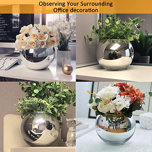 SNDEC Desk Decor, Glass Candy Dish Desk Organizer to See Behind You, Home Office Aesthetic Table Vases Flower Pot, Cubicle Convex Desk Rearview Mirror Monitor