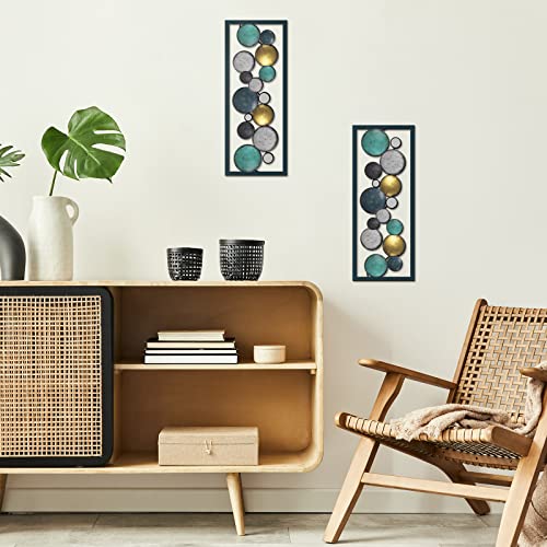 2 Pcs 15.7" Small Metal Wall Art Modern Abstract Floating Patterned Shapes Rectangle Frame Metal Wall Decor Geometric Metal Wall Sculptures for Bedroom Bathroom Kitchen Office (Stylish Style)