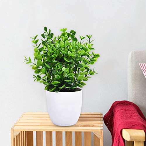 Sunm Boutique Eucalyptus Potted Plant, Mini Artificial Plants with 9 Branches Eucalyptus Leaves in Pots, Green Faux Potted Plants for Office Table Bathroom Greenery Room Home Decor