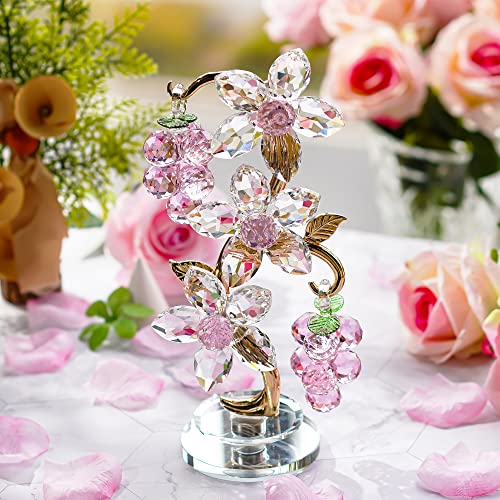 H&D HYALINE & DORA Crystal Pink Grape Decor with Rotating Base Collectible Figurines Ornaments Display for Home Table Centerpiece