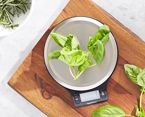 Amazon Basics Stainless Steel Digital Kitchen Scale with LCD Display, Batteries Included, Weighs up to 11 pounds