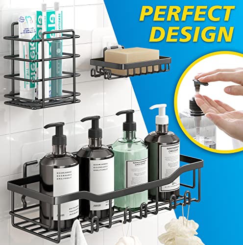 Coraje Shower Caddy, Shower Shelves [5-Pack], Adhesive Shower Organizer No Drilling, Large Capacity, Rustproof Stainless Steel Bathroom Shower Organizer, Shower Shelf for Inside Shower, Black.